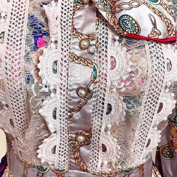 DALIA MACPHEE WHIMSICAL FLORAL SATIN SILKY PINK DRESS - Picture 8 of 12